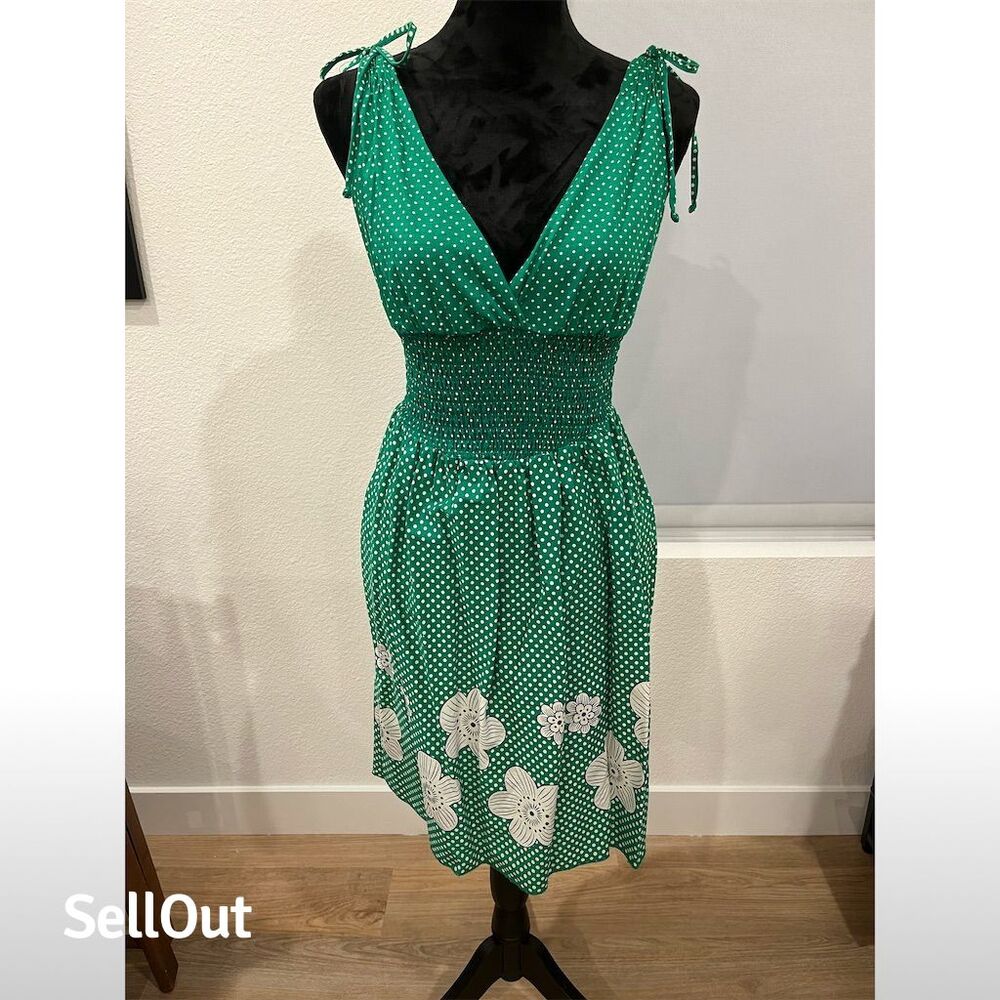 My Michelle Green Polka Dot Midi Dress with White Floral Border